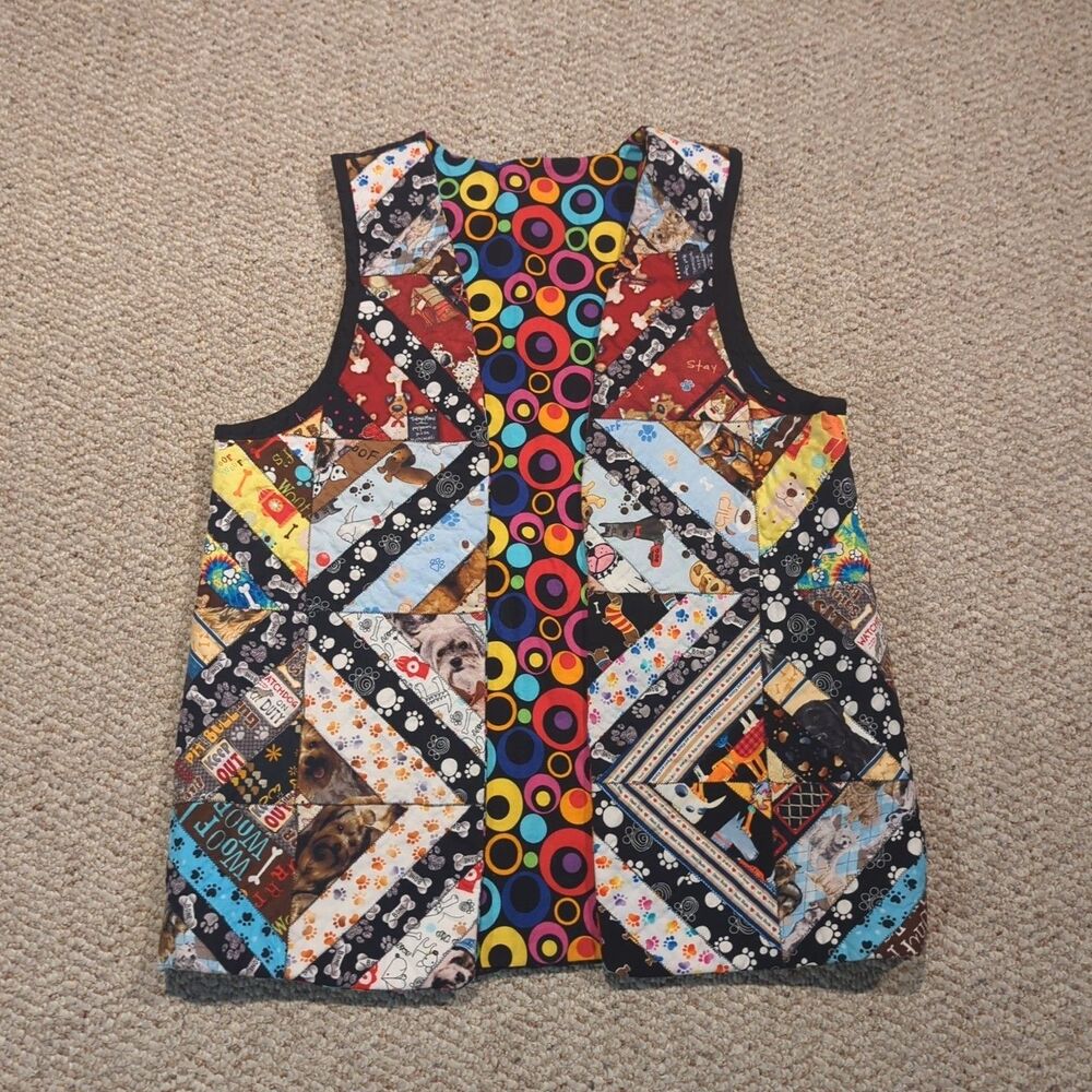 Handmade Dog Print Quilted Patchwork  Vest Womens Medium Whimsical Arsty